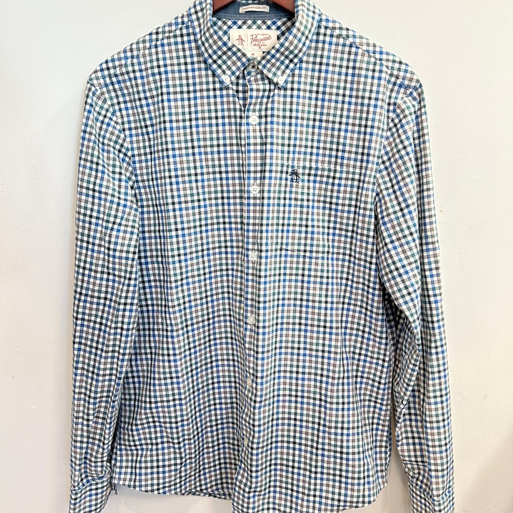 Original Penguin Blue and White Checkered Dress Shirt